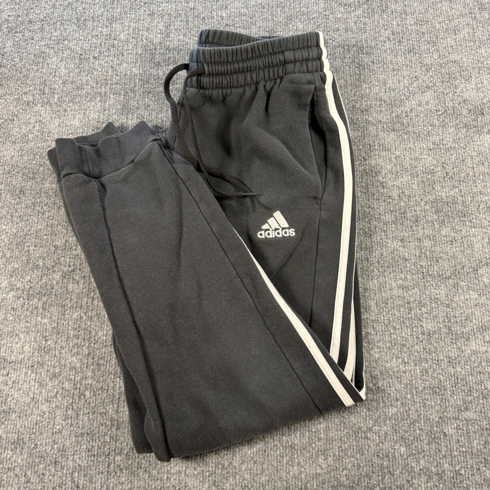Adidas Essentials 3-Stripe Fleece Joggers Cotton Black Size L Athleisure